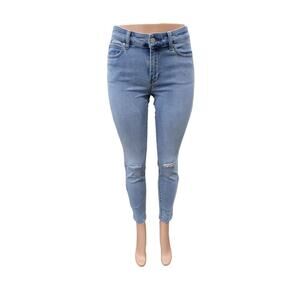 UNIQLO High Rise Distressed Jeans Size 27 Light Wash Stretch‎ Denim Ankle